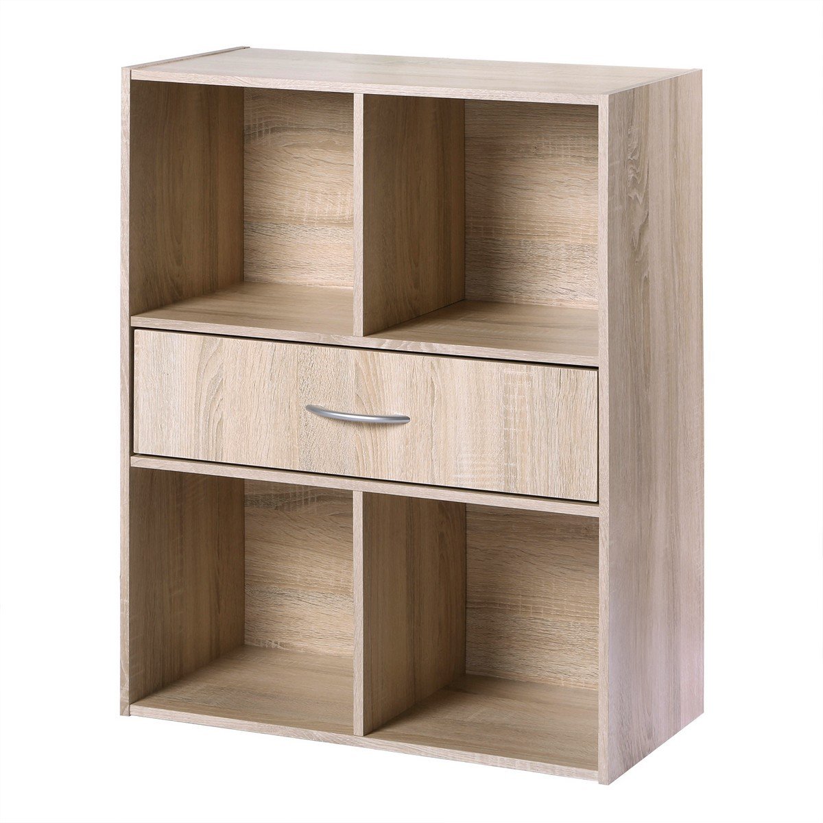 Etagère de rangement 4 casiers avec un tiroir bois clair, CALICOSY