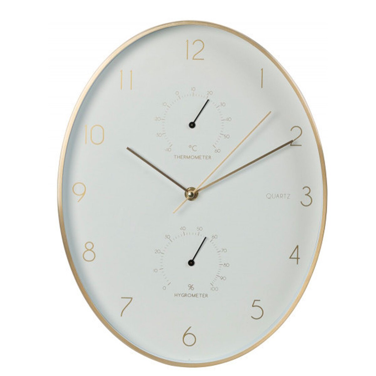 Horloge murale ovale aluminium doré thermomètre + hygromètre 34,5x27x4cm doré, VERSA