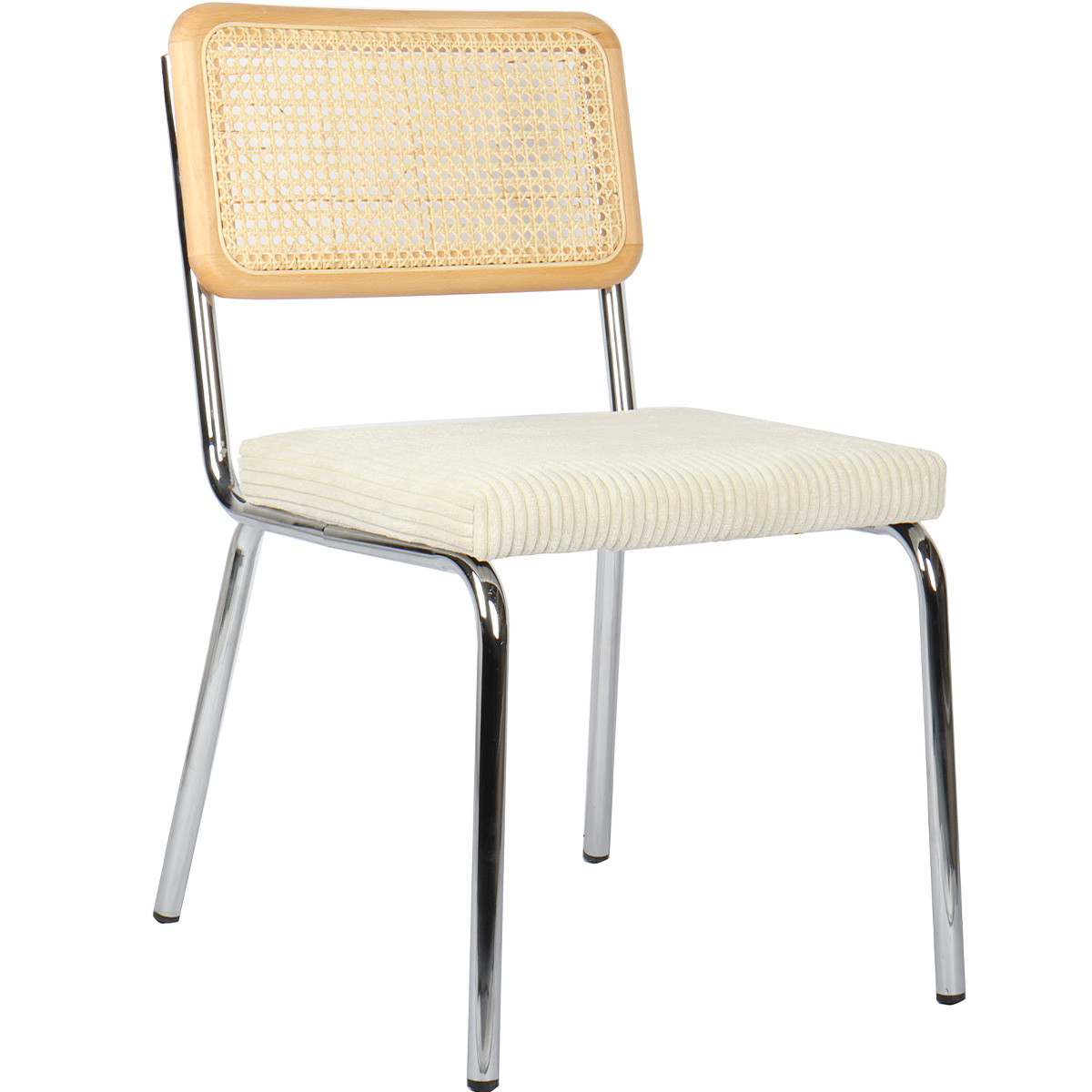 Lot de 2 chaises chromées, cannage et velours côtelé - PAULA beige, HOMIFAB