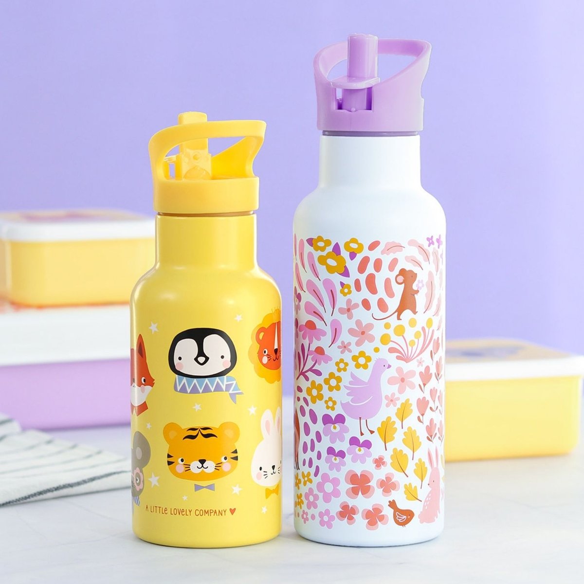 Gourde isotherme jaune, orange, blanc, A LITTLE LOVELY COMPANY