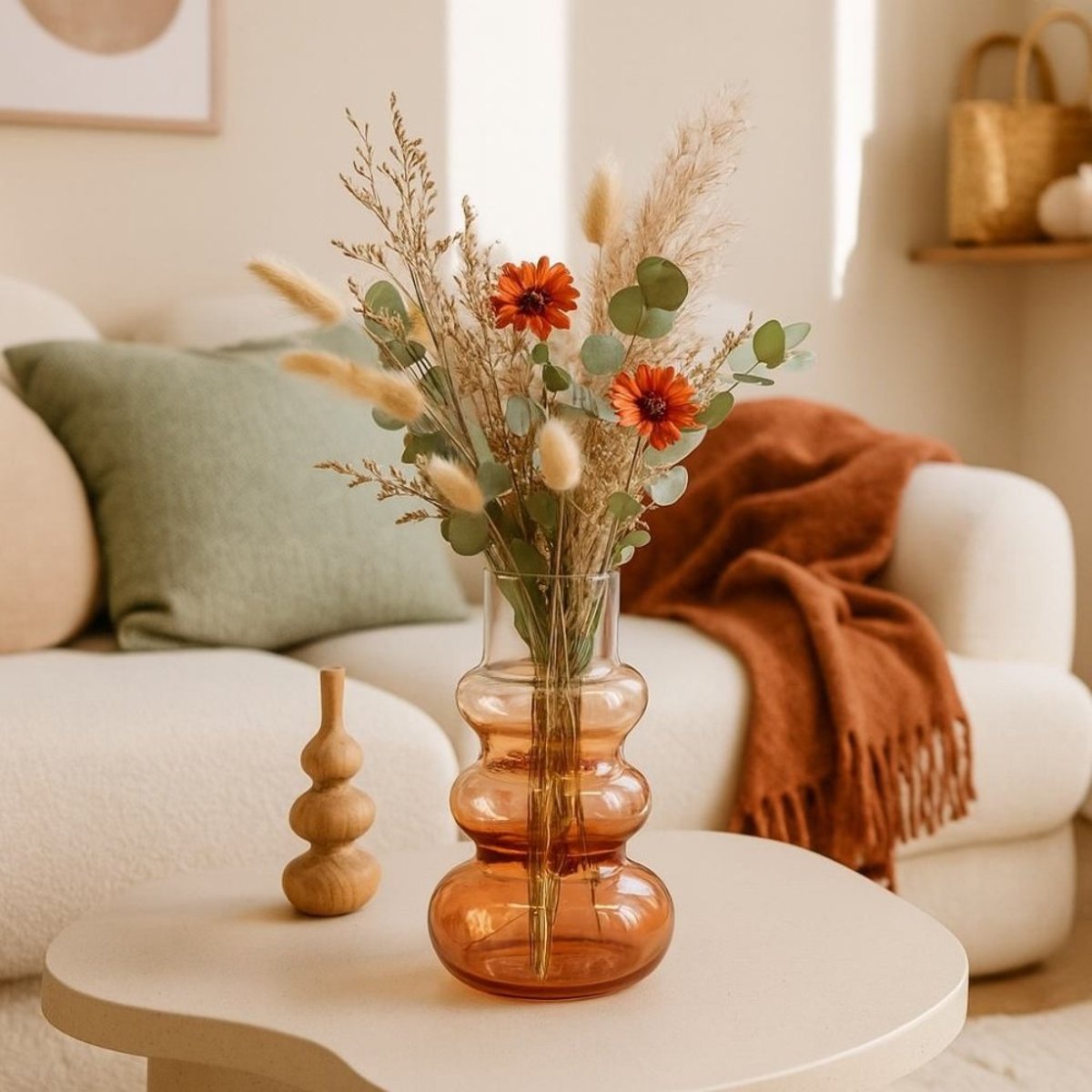 Vase design en verre, H30cm marron, ORNAMI