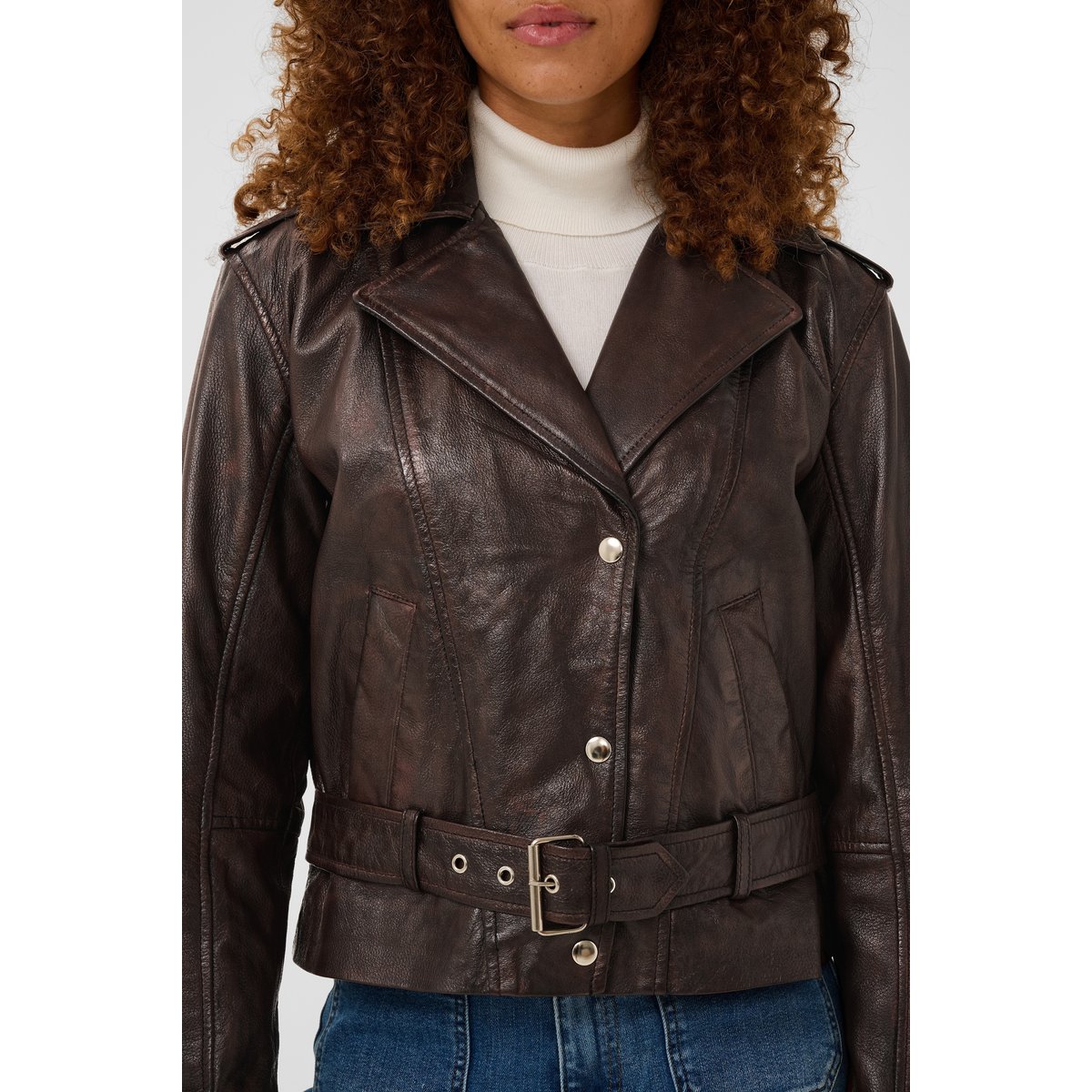 Veste en cuir noir rusty black, KAFFE