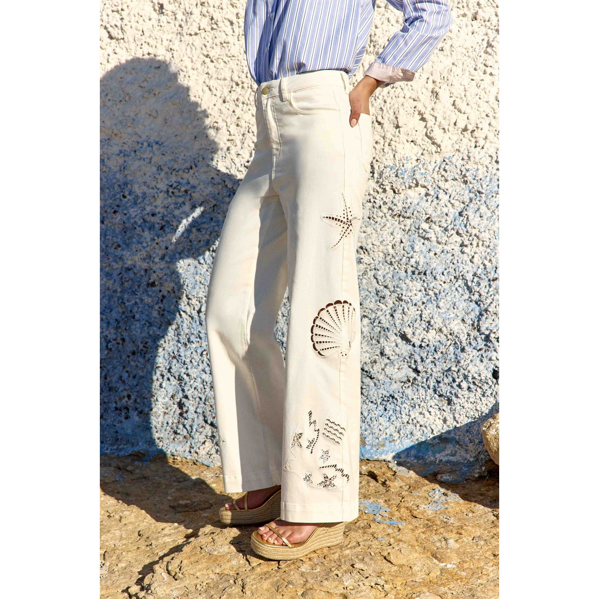 Jean imprimé broderie ATLANTYS 11-ecru, LA PETITE ETOILE