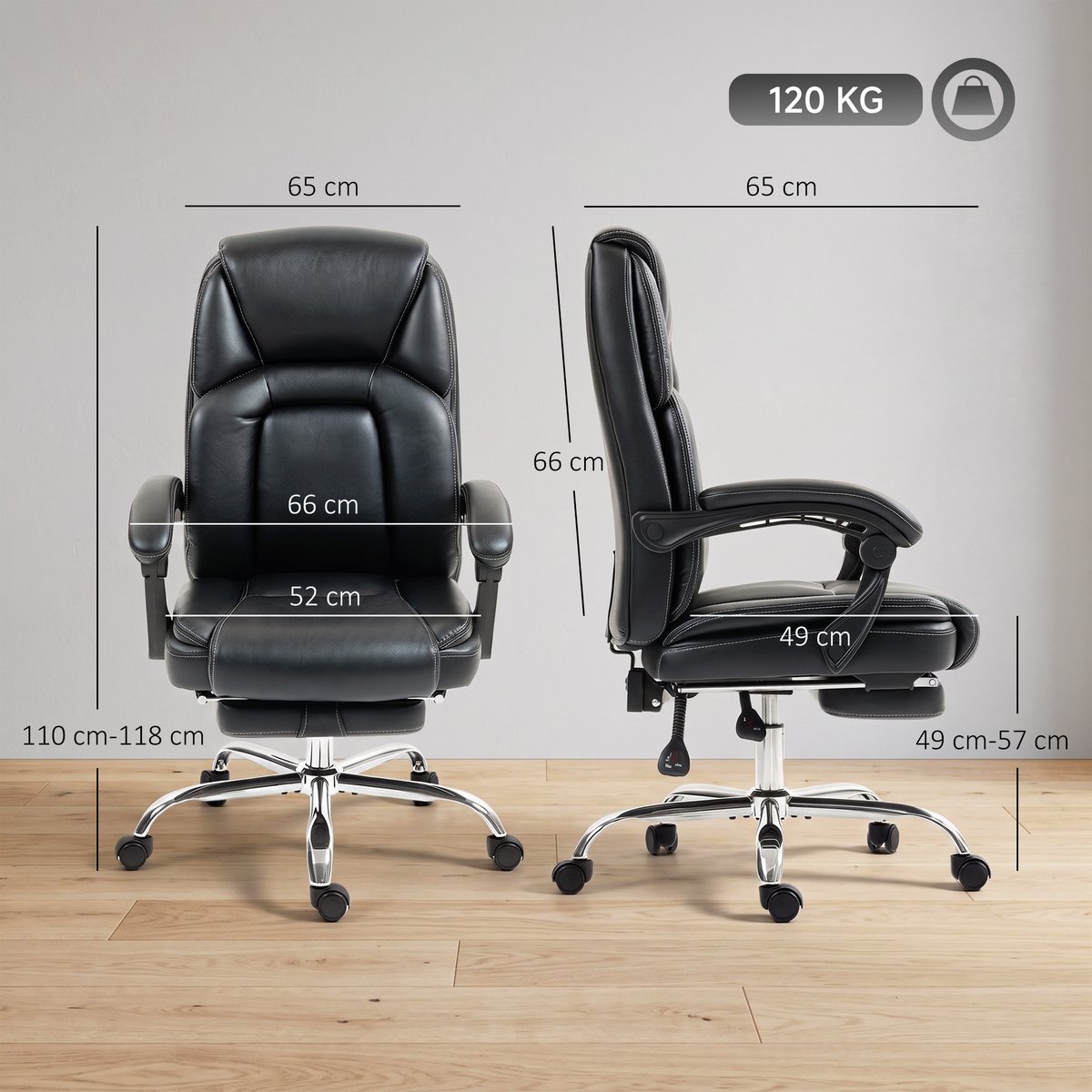 Chaise de bureau PU Noir noir, HOMCOM