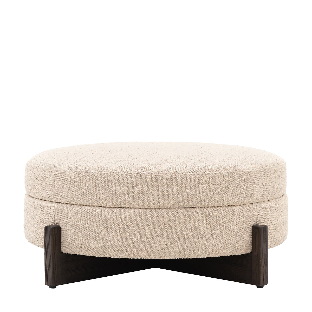 Cerron Round Boucle Storage Footstool with Dark Wood Legs light taupe, SO'HOME