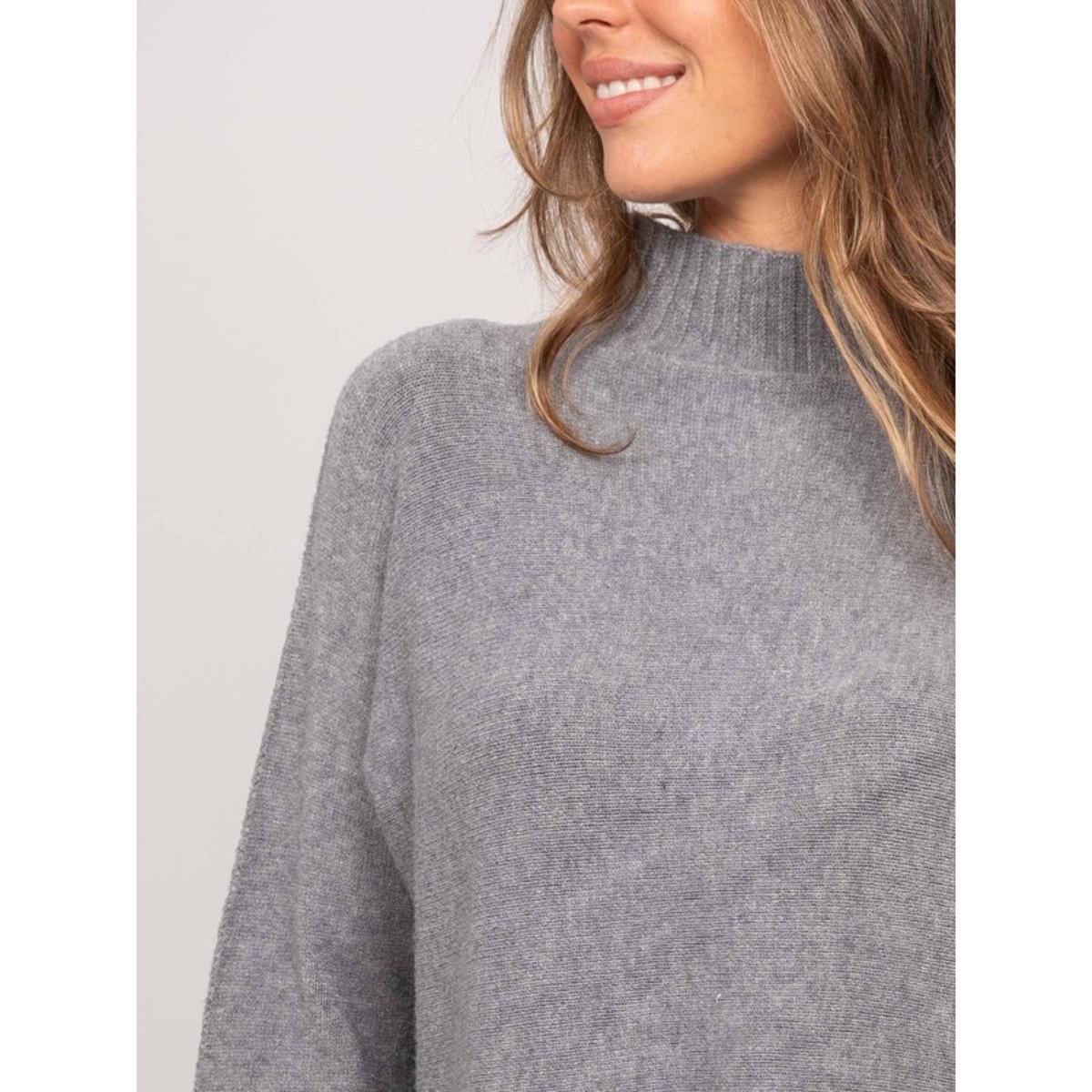 Pull Maille Col Montant Oversize Kaleta gris, DONA LISA