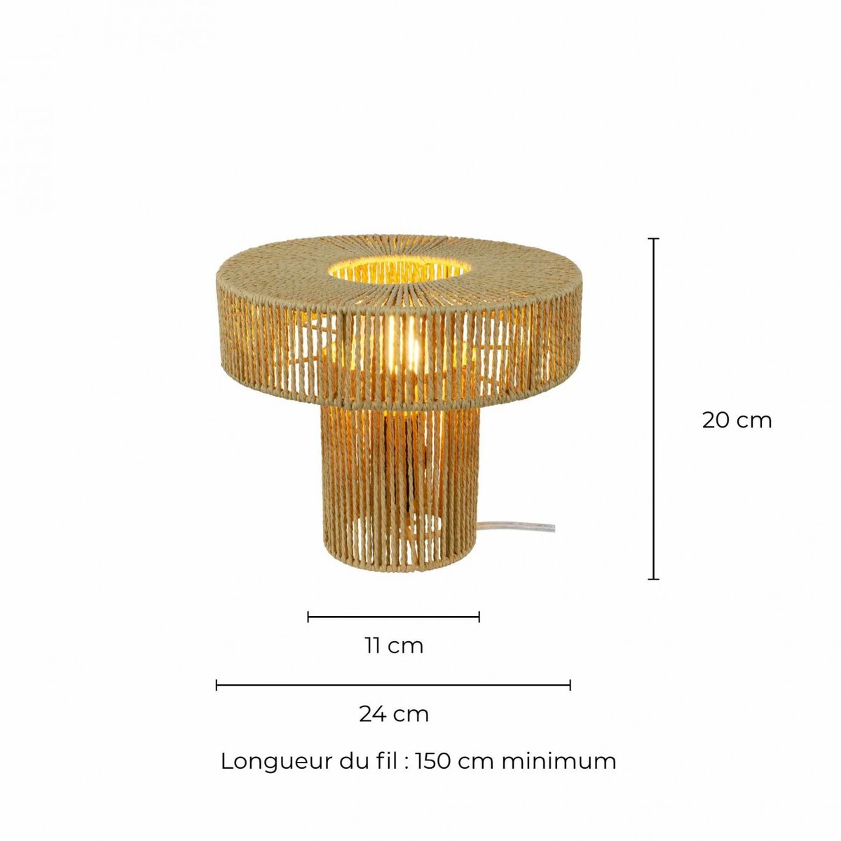 Lampe à poser en corde et métal, TOZA naturel, C-CREATION