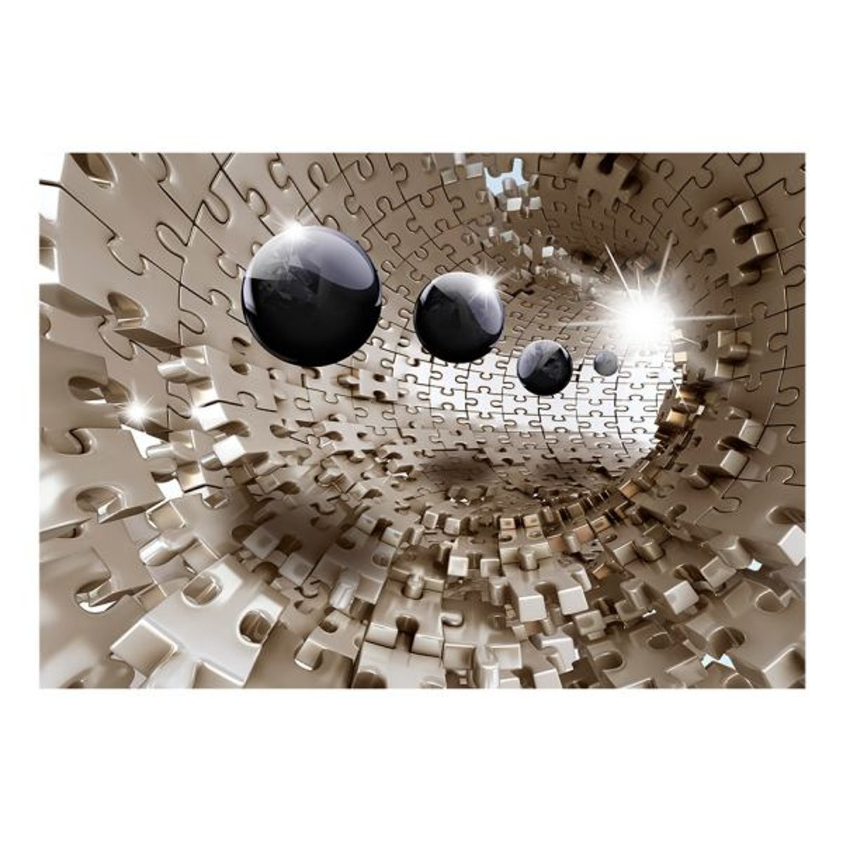 Papier peint intissé panoramique 3D et Perspective Golden Jigsaw gris / argent, EDEN