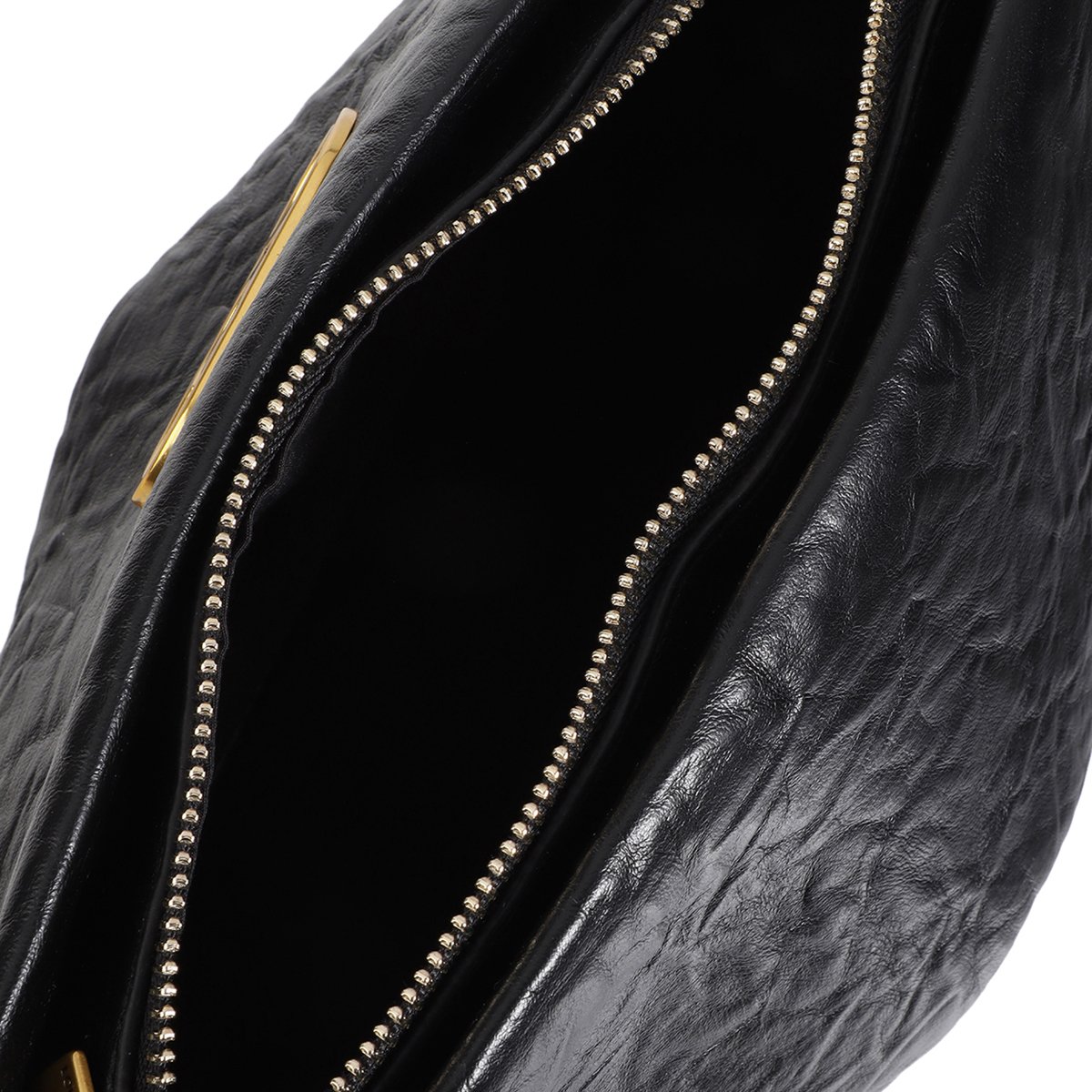 Sac à bandoulière plissé avec logo ovale doré noir, LOLA CASADEMUNT
