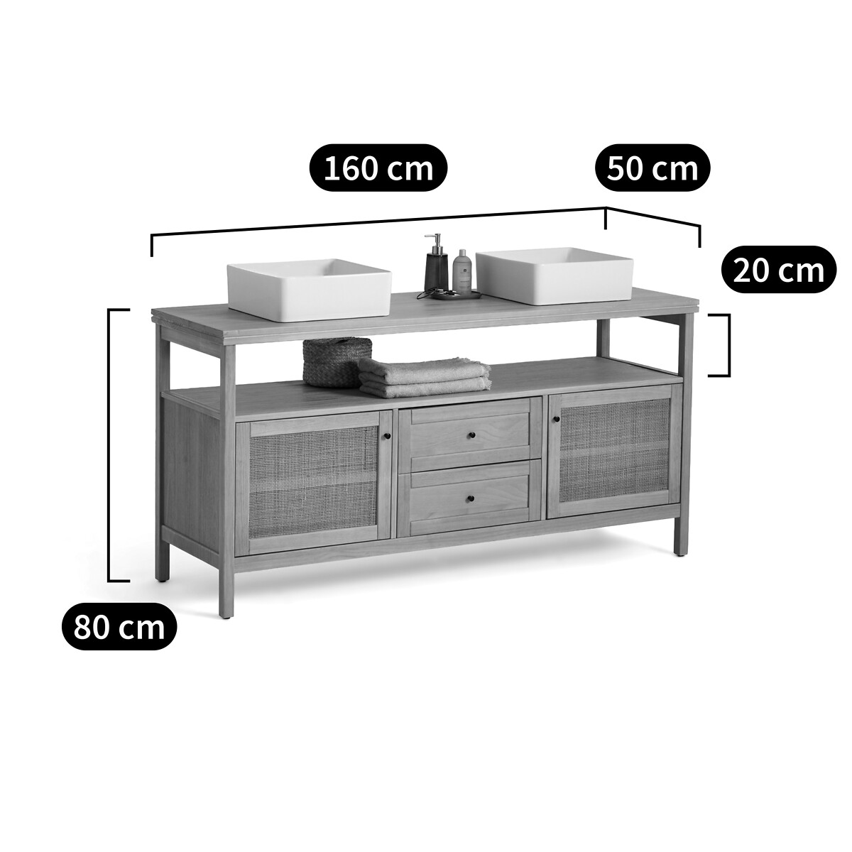 Meuble sous double vasque L160 cm, Gabin naturel, LA REDOUTE INTERIEURS