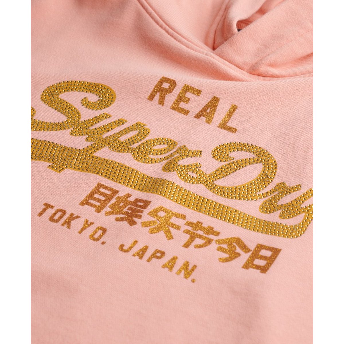 Sweat à capuche Vintage Logo strass ambre pêche, SUPERDRY