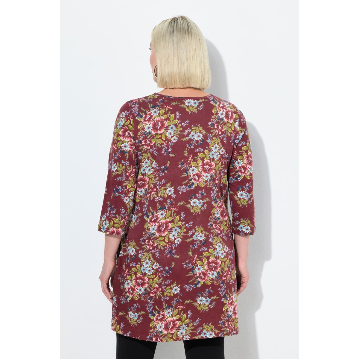 T-shirt long à fleurs bordeaux, ULLA POPKEN