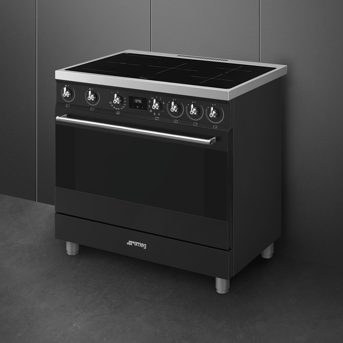 Piano de cuisson induction 5 feux 90 cm C9IM noir mat, SMEG