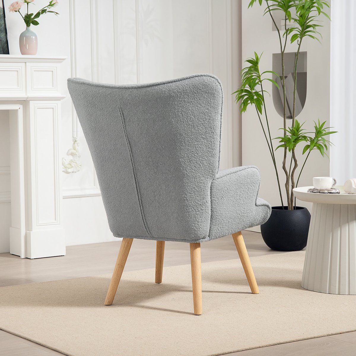 Accent Chair Tissu bouclette (100% polyester) gris, HOMCOM
