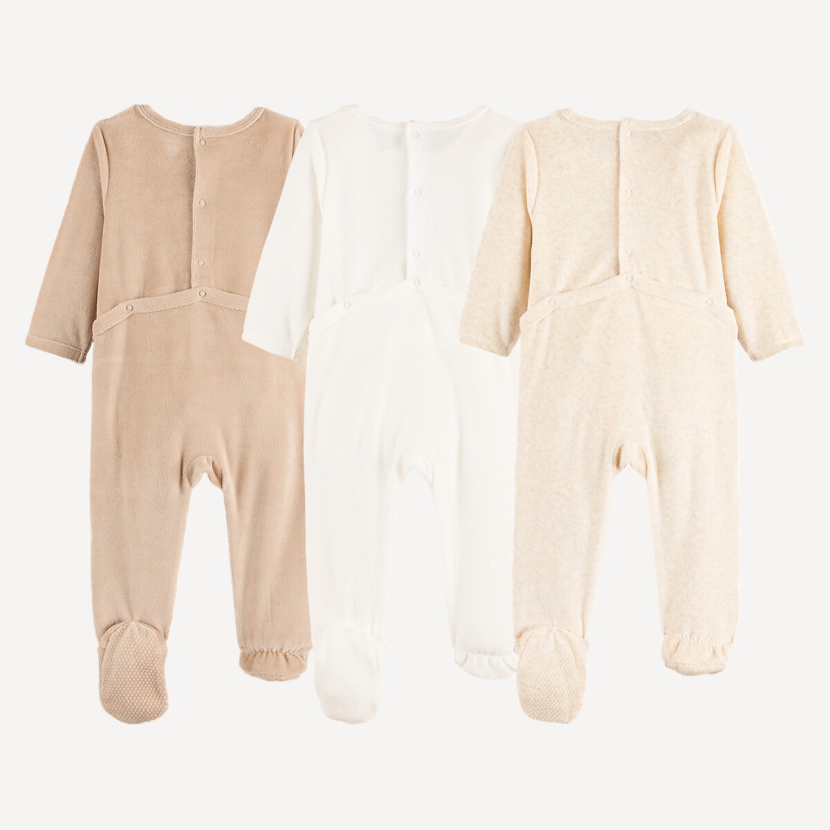 Pack of 3 Slogan/Animal Print Velour Sleepsuits assorted, LA REDOUTE COLLECTIONS
