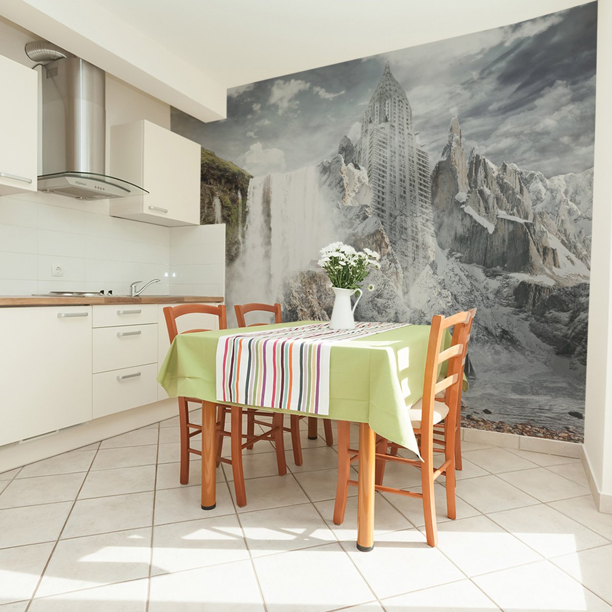 Papier peint intissé panoramique Fantaisie Upcoming civilization vert, EDEN