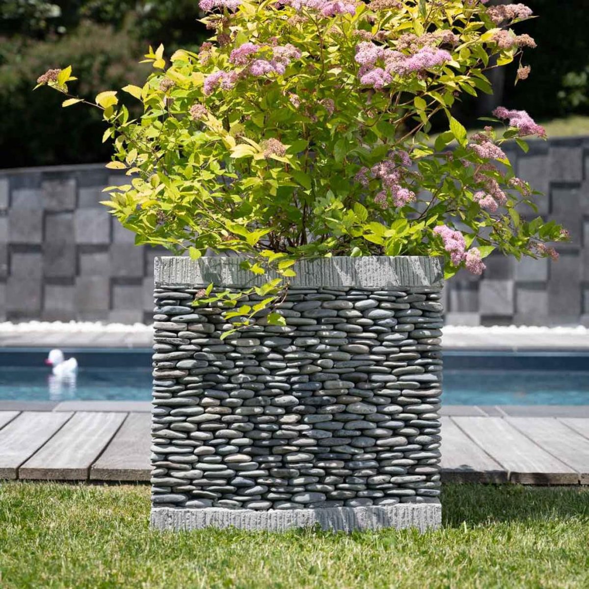 Pot bac jardinière jardin terrasse galet cube carré 50cm ZEN gris, WANDA COLLECTION