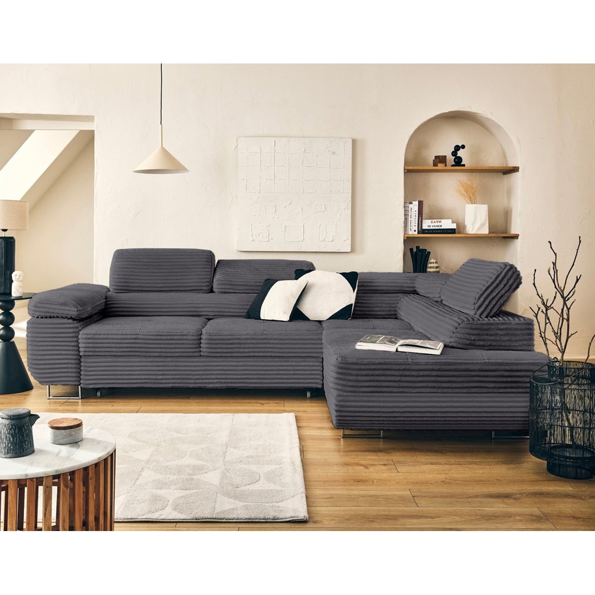 Canapé d'Angle Convertible 5 places - ZARIA gris, BEST MOBILIER
