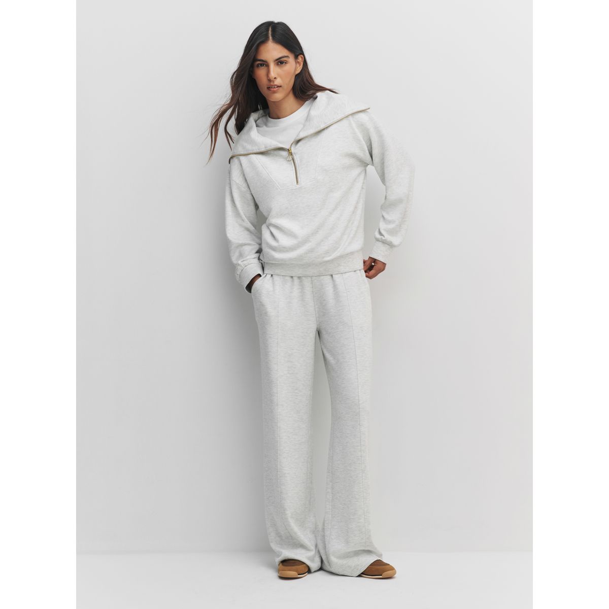 Pull semi-zippé en jersey gris chiné, NEXT