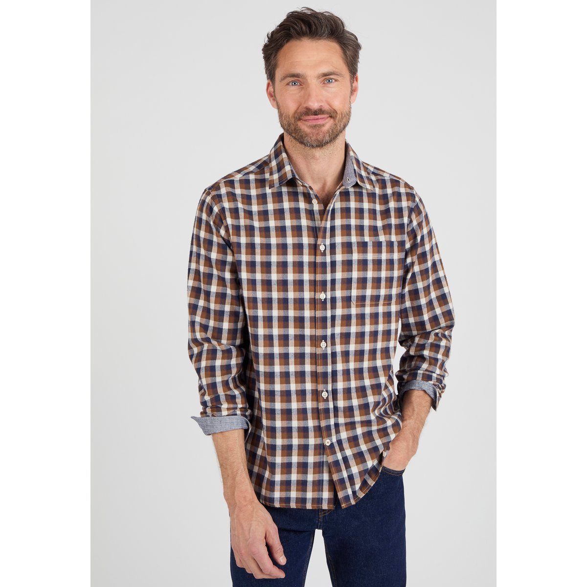 Chemise en flanelle à carreaux Thermolactyl bleu carreaux marron, DAMART