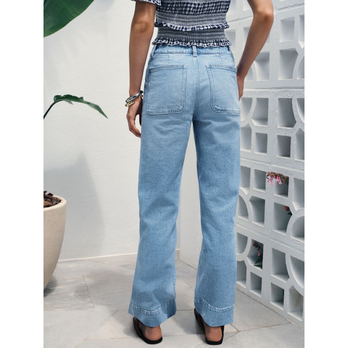 Jean large avec poche plaquée jean bleu moyen, NEXT