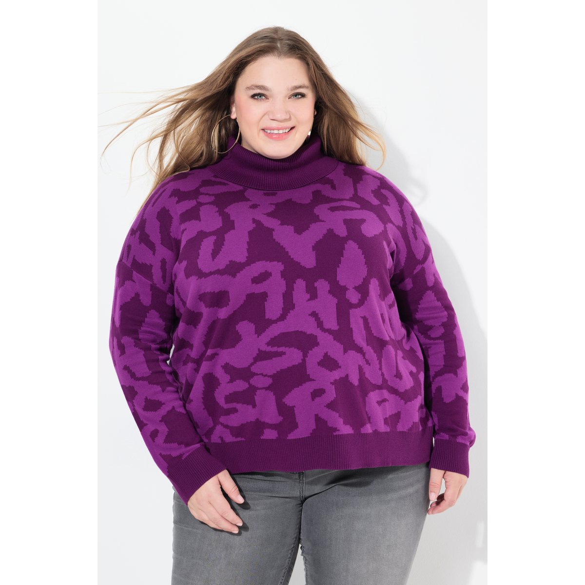 Pull à col roulé côtelé et manches longues violet, ULLA POPKEN