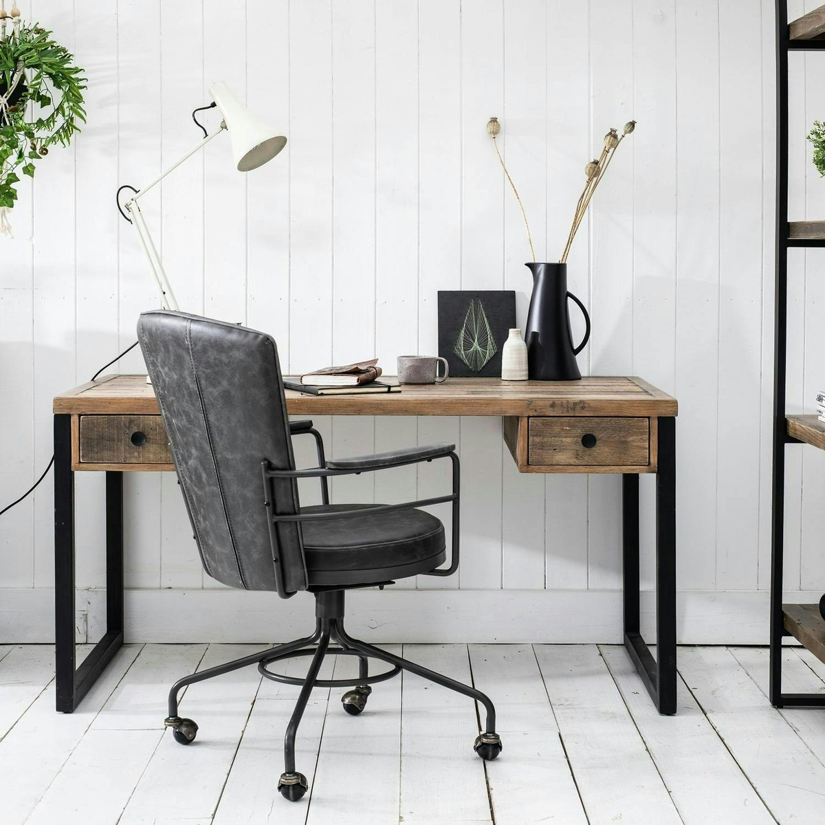 Bureau bois recyclé métal 2 tiroirs BRISBANE bois naturel, PIER IMPORT