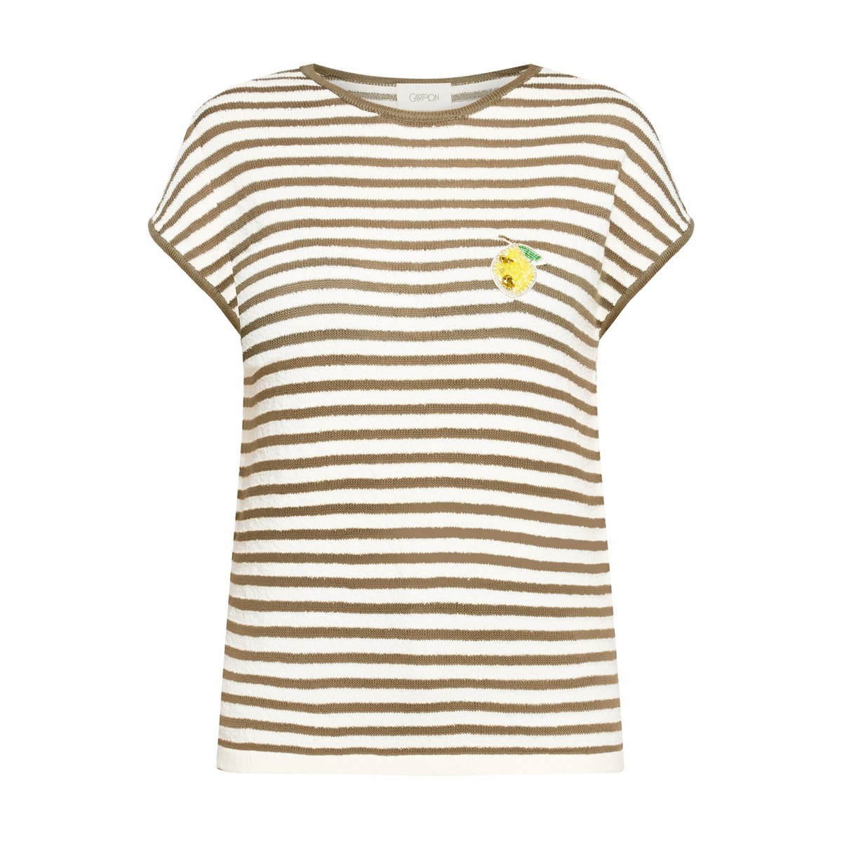 Haut à encolure ronde à rayures cream/khaki, CARTOON