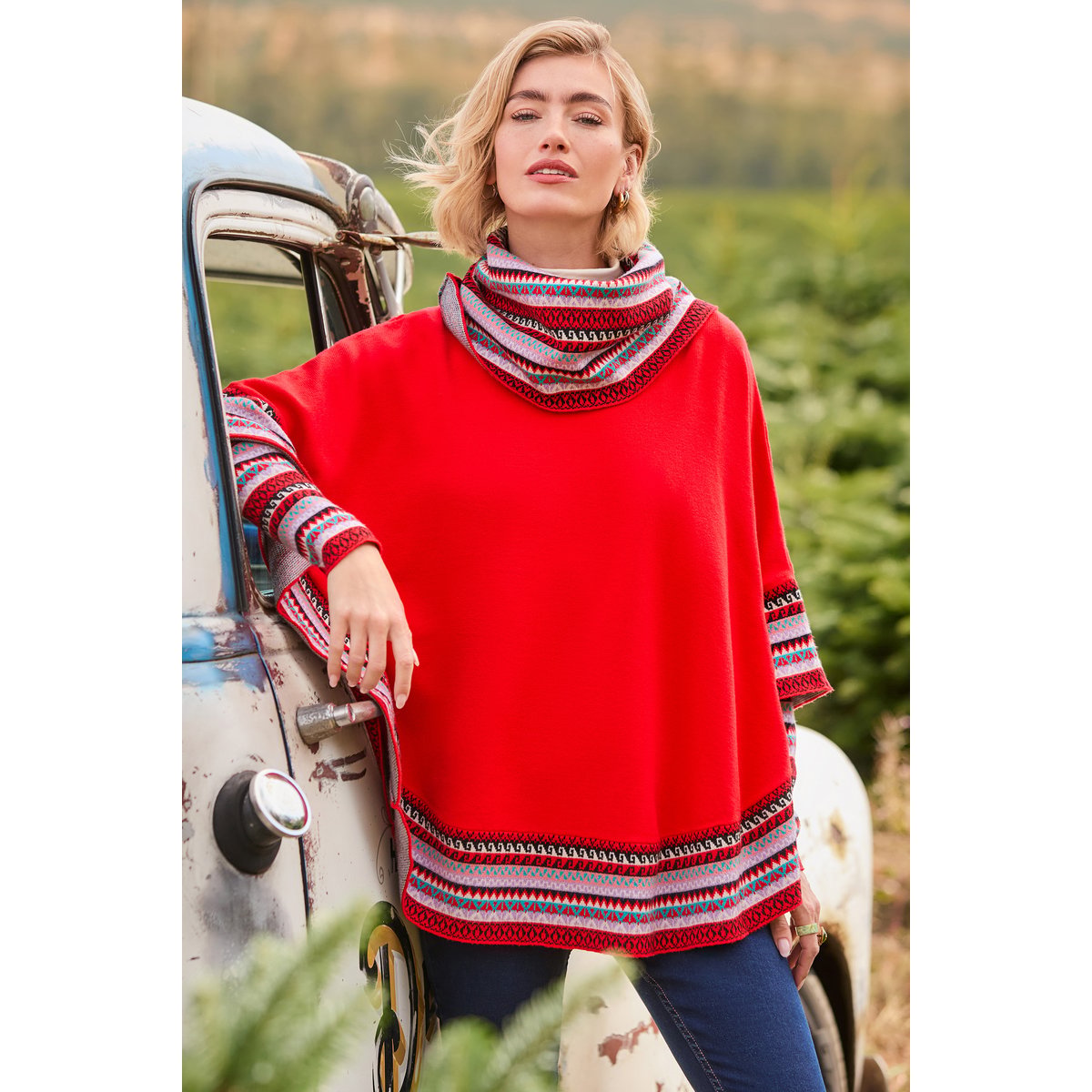 Poncho à Manches en Maille Bobo Merveille d'Hiver rouge, JOE BROWNS