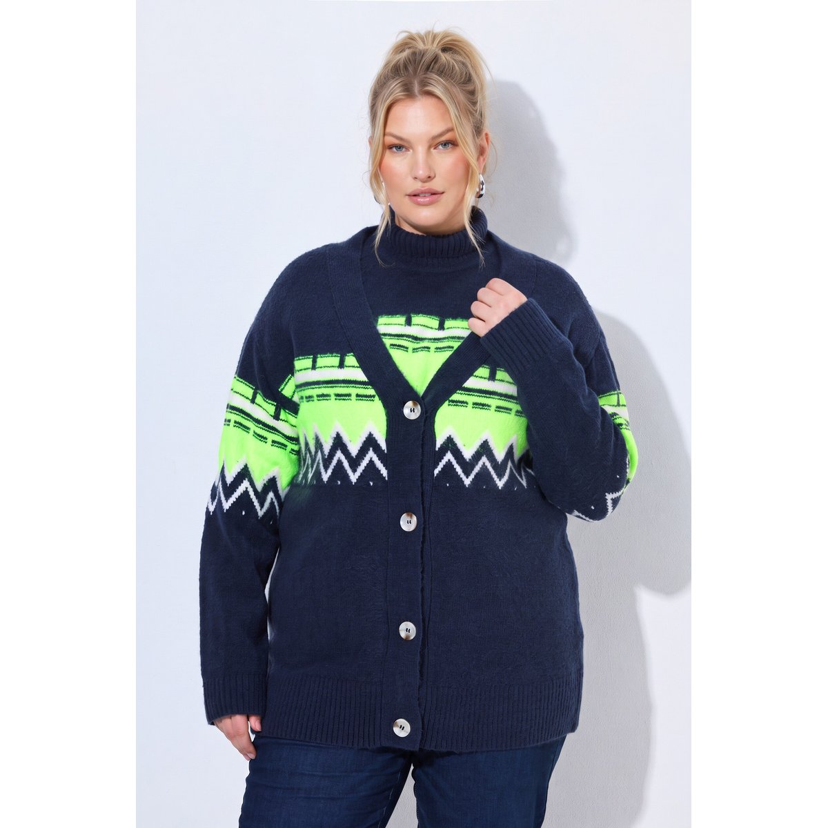 Cardigan motif norvégien vert fluo, ULLA POPKEN