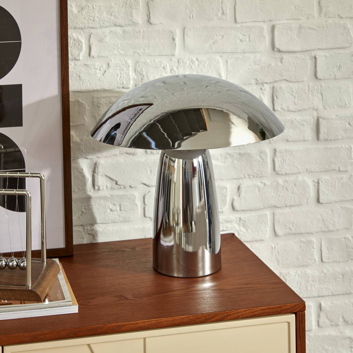 Lampe à poser en acier 2 douilles OMIA argent, ATMOSPHERA
