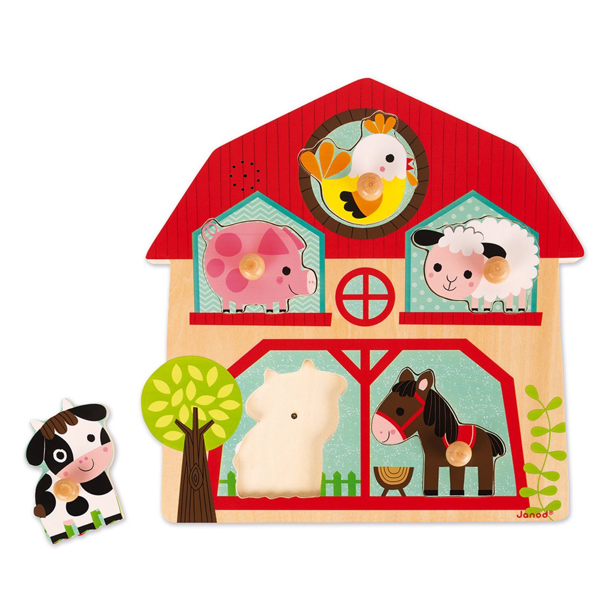 Puzzle Musical Copains Ferme 5 Pièces rouge, JANOD