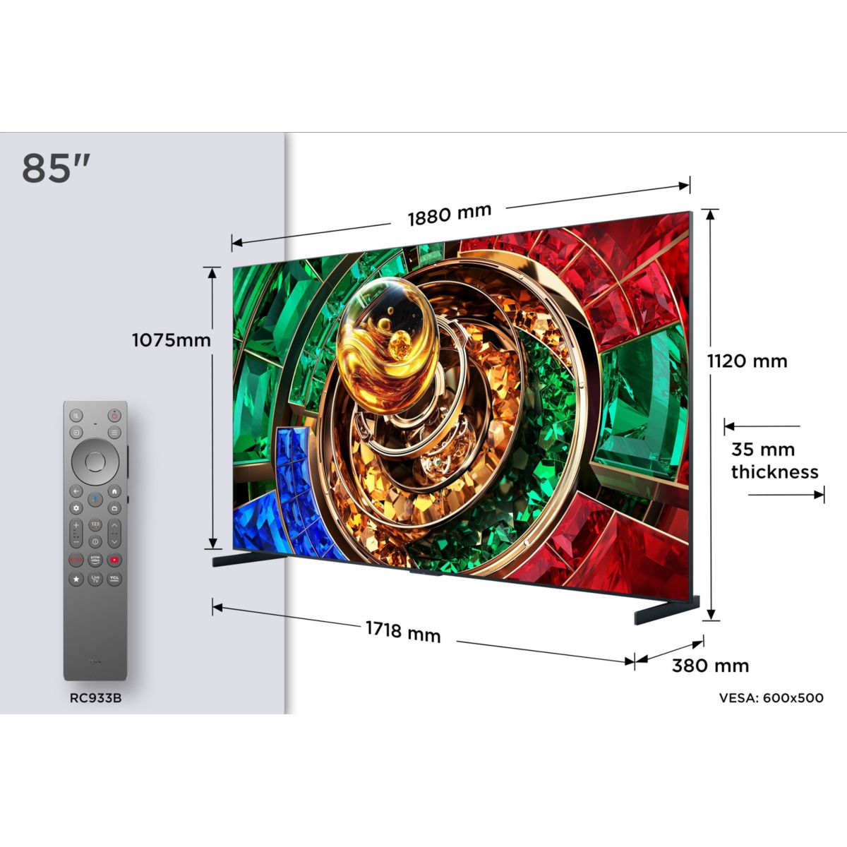 TV RGB 85RM9L (2026) 85" (216 cm) 4K - 144 Hz, Google TV, système sonore Bang & Olufsen couleur unique, TCL