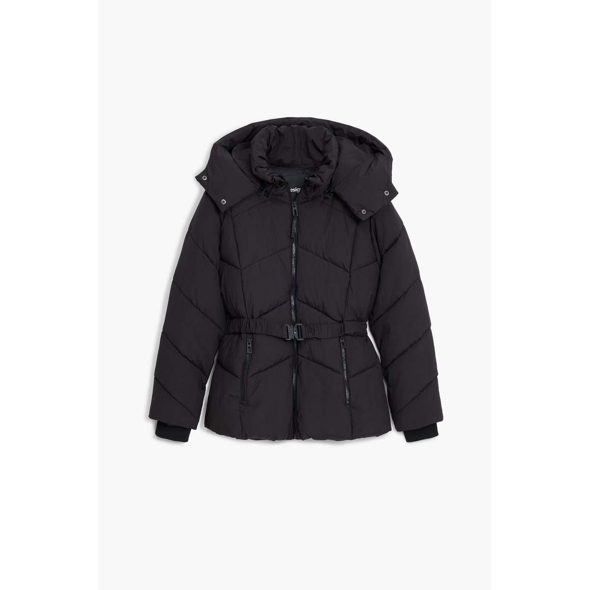 Manteau matelassé avec ceinture noir, DESIGUAL