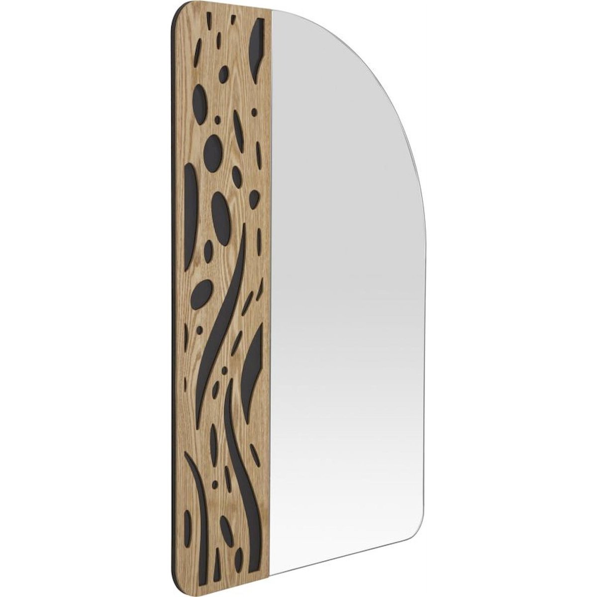 Miroir mural arrondi décor graphique MODERN bois clair et noir, RECOLLECTION