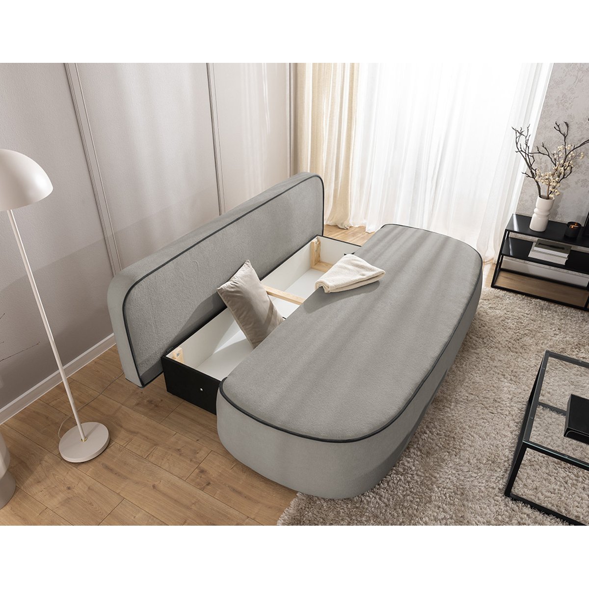 Canapé Convertible 3 places - LAURINE gris, BEST MOBILIER