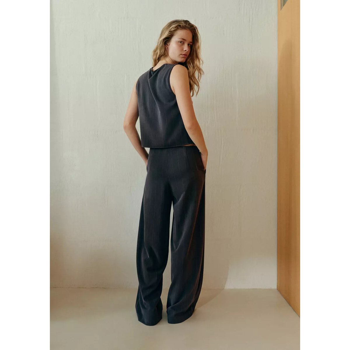 Pantalon wide leg à rayures tennis en contraste gris, MANGO TEEN
