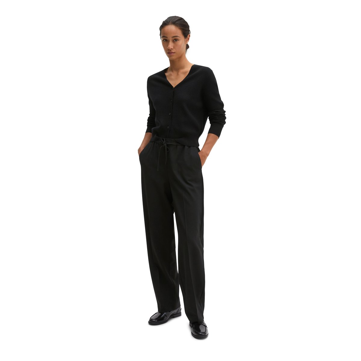 Cardigan slim court en mélange de laine vierge douce noir, MARC O'POLO