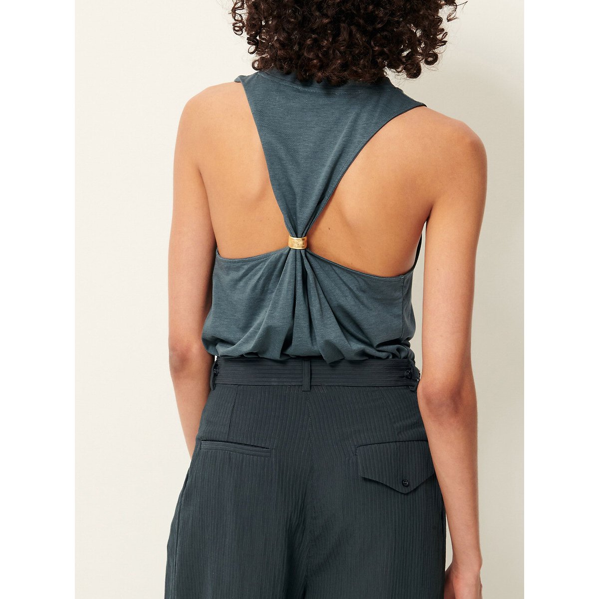Emisun Striped Jacquard Wide Leg Trousers dark green, SESSUN