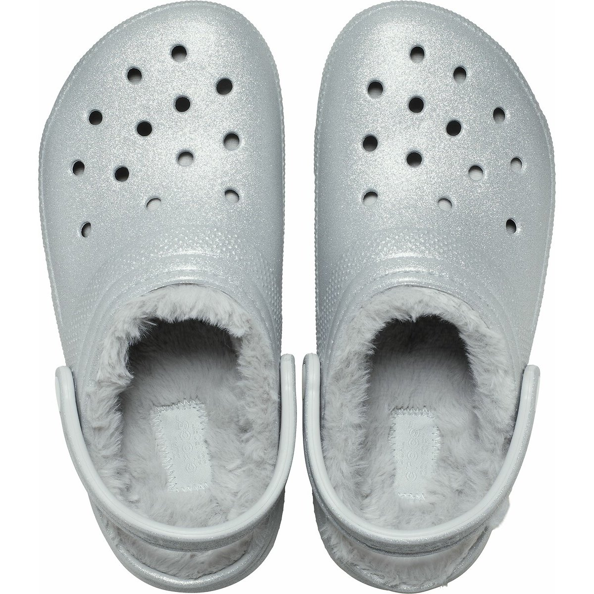 Classic Fuzz Glitter Faux Fur Lined Clogs shiny grey, CROCS