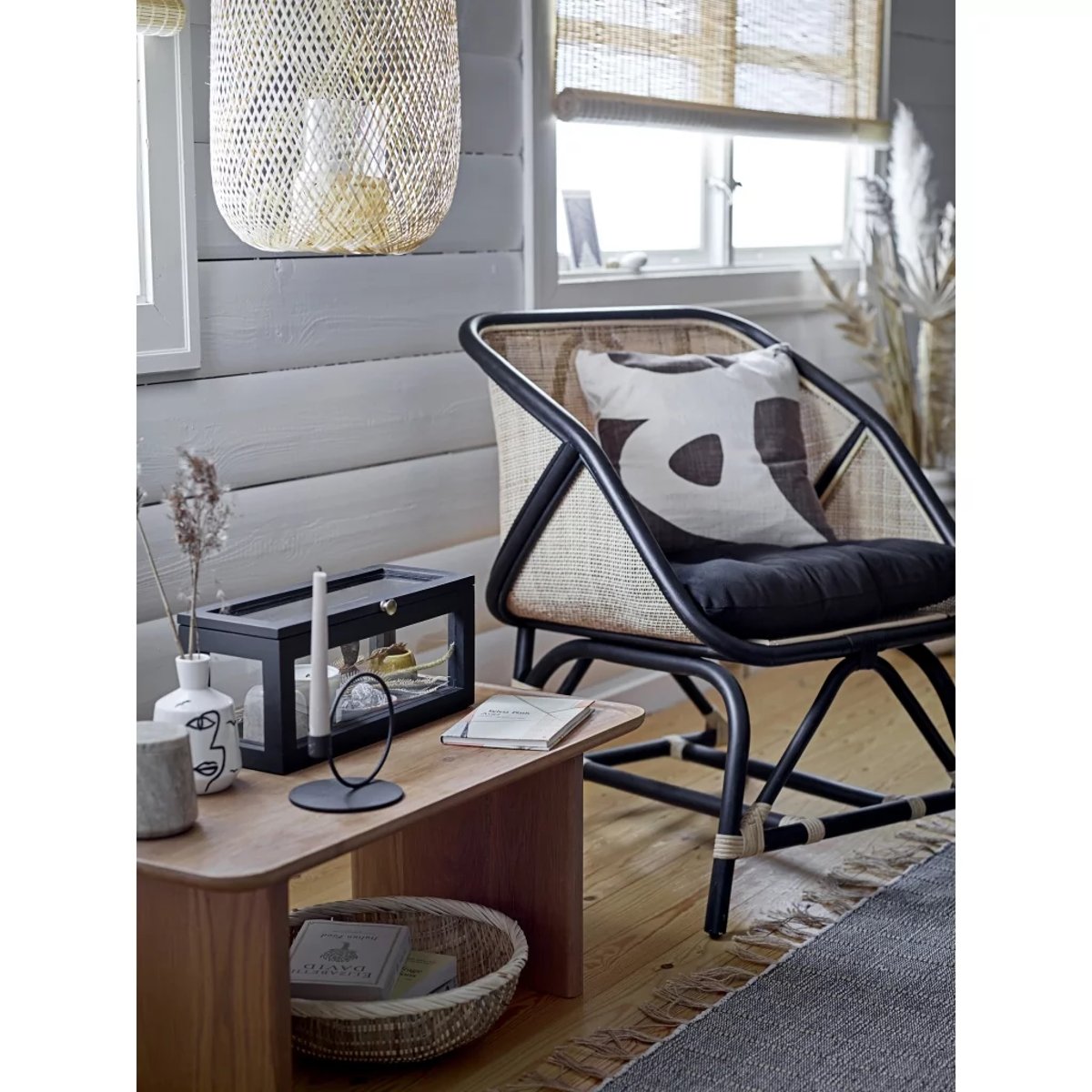 Fauteuil en cannage  et rotin POLKA naturel et noir, HYDILE