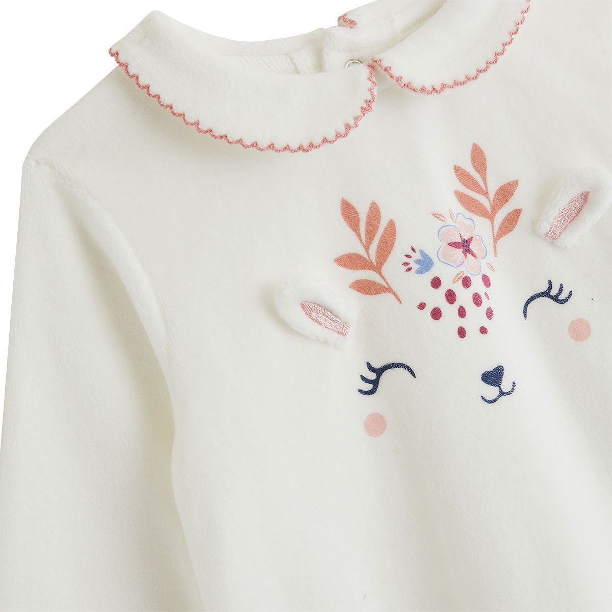 Pyjama bébé 2 pièces en velours à pieds retroussables Cléo ecru, PETIT BEGUIN