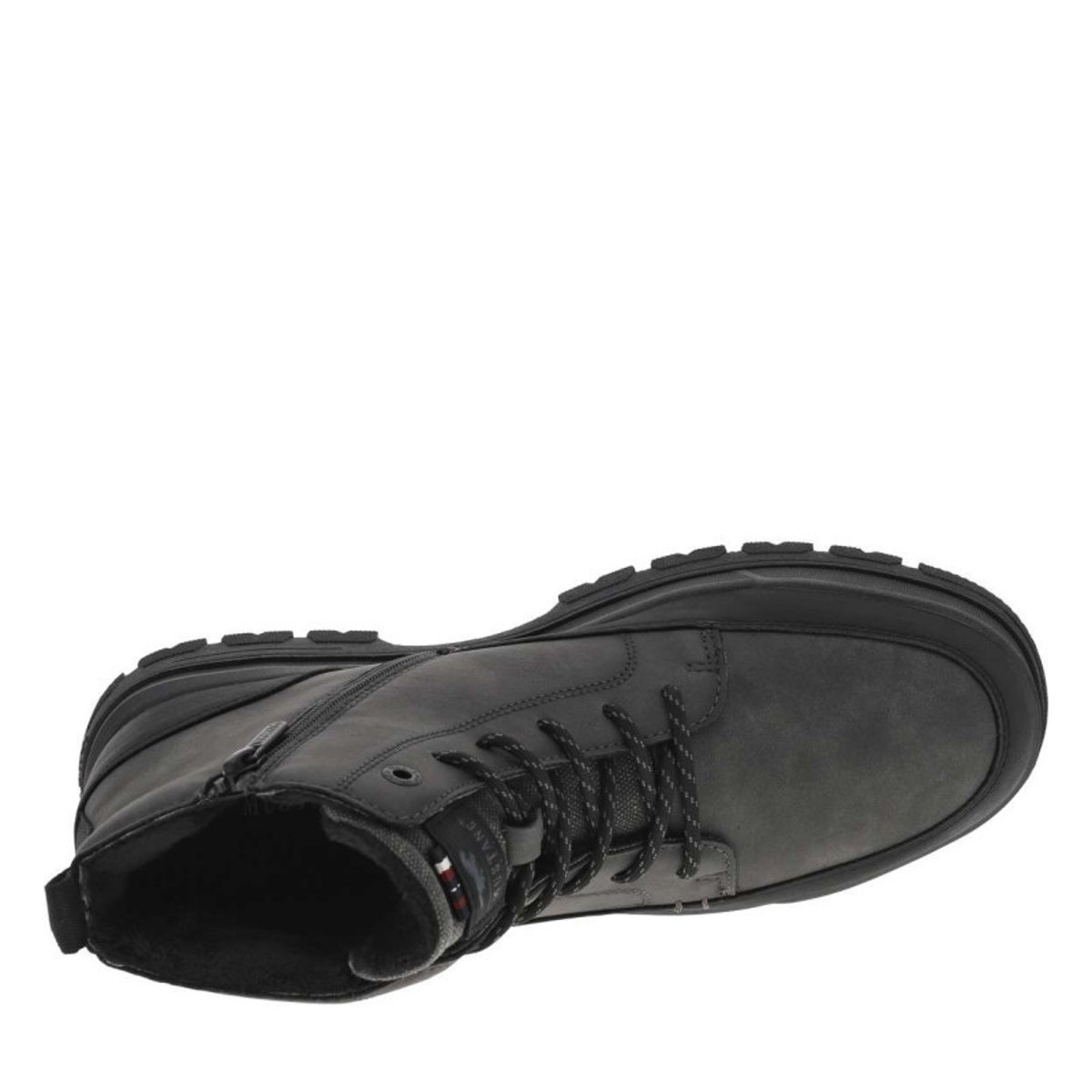 Bottines grises à talon plat pourvues d'une fermeture zippée et de lacets grises, MUSTANG