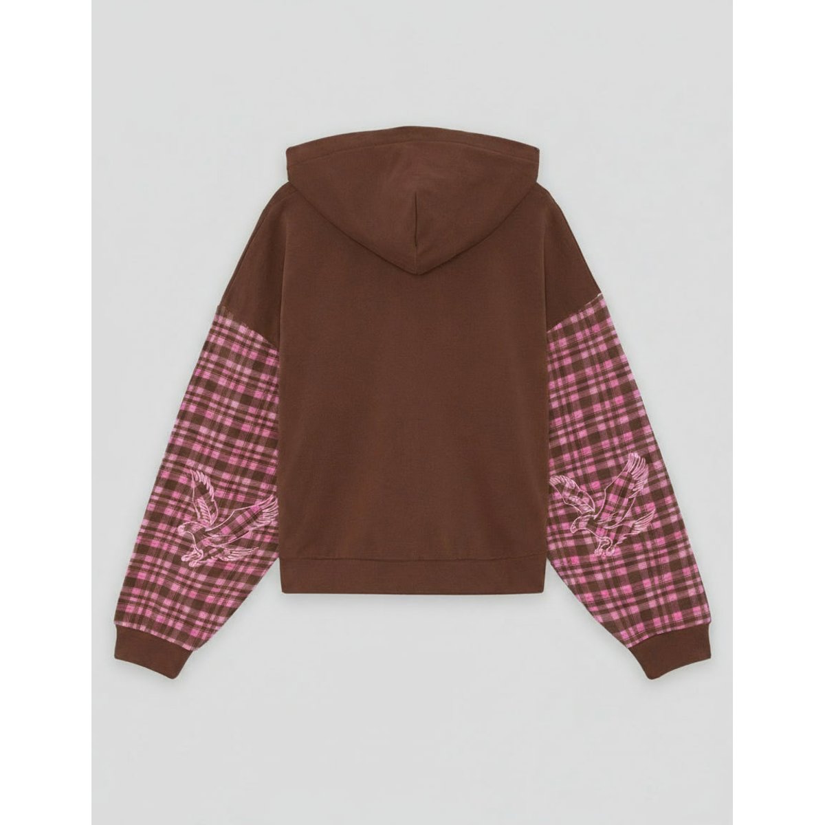 Sweat à capuche zippé contrasté à carreaux brun ganache marron/ phlox rose, LYLE & SCOTT