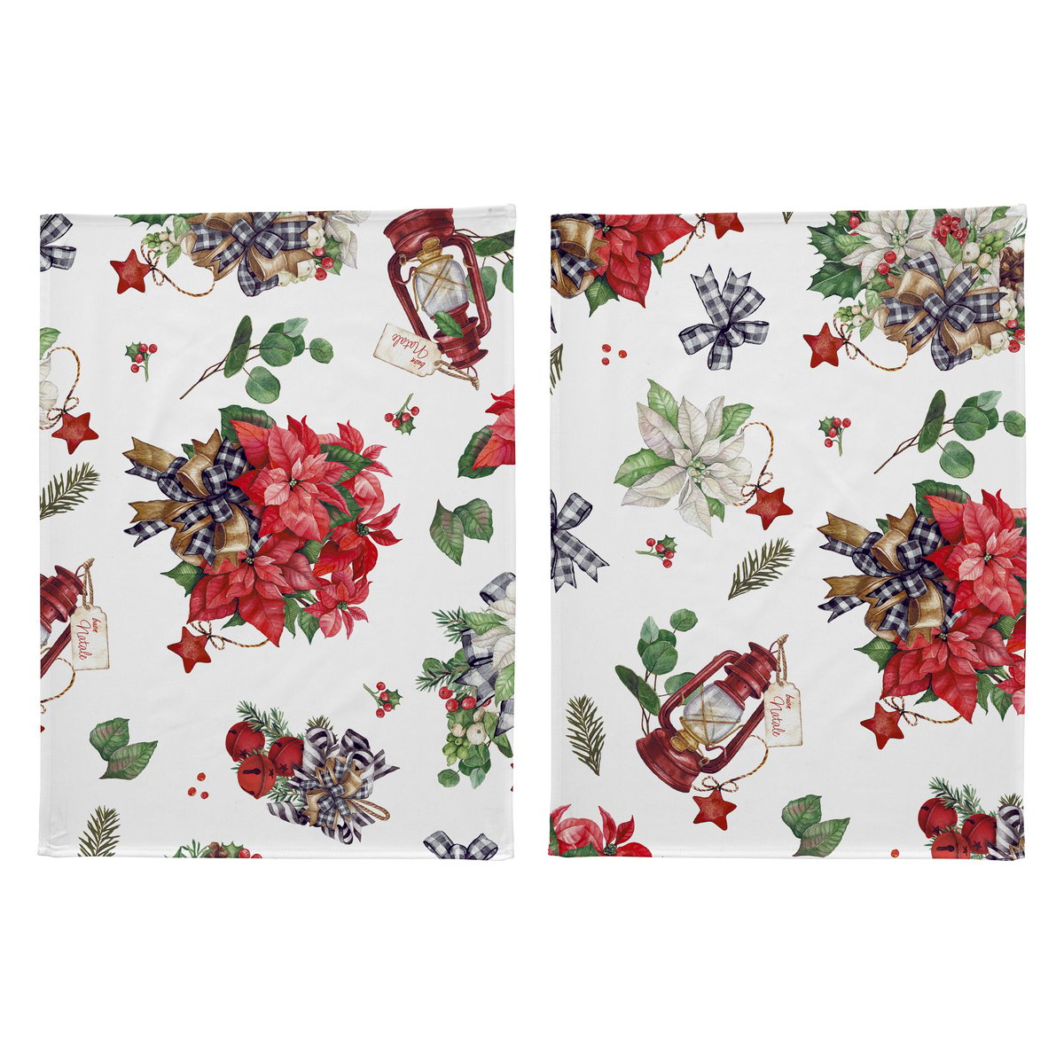 Lot de 2 torchons de NOËL RIBBON 50x70 cm blanc/vert, NAF NAF HOME