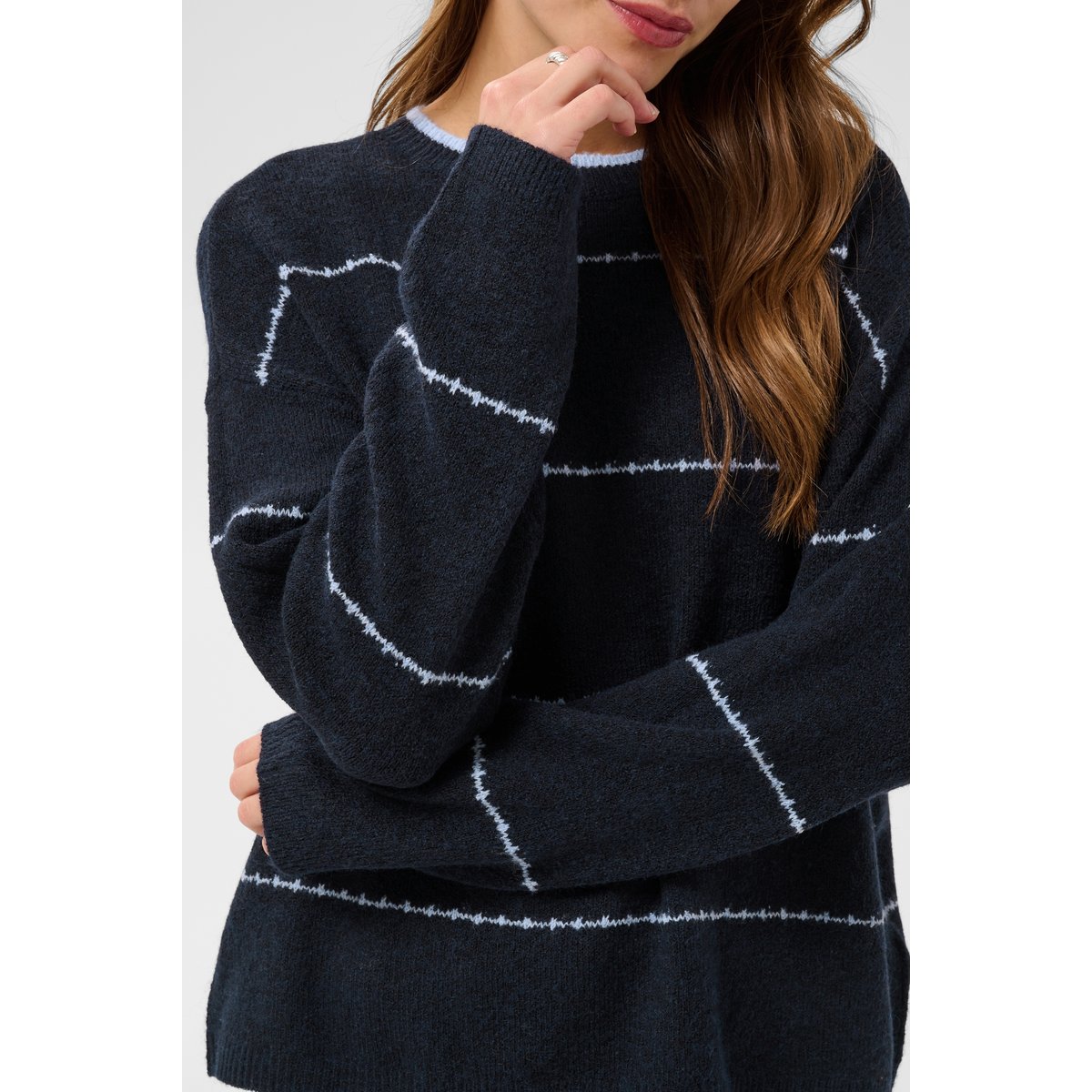 Pullover tricoté bleu midnight/light blue stripe, KAFFE