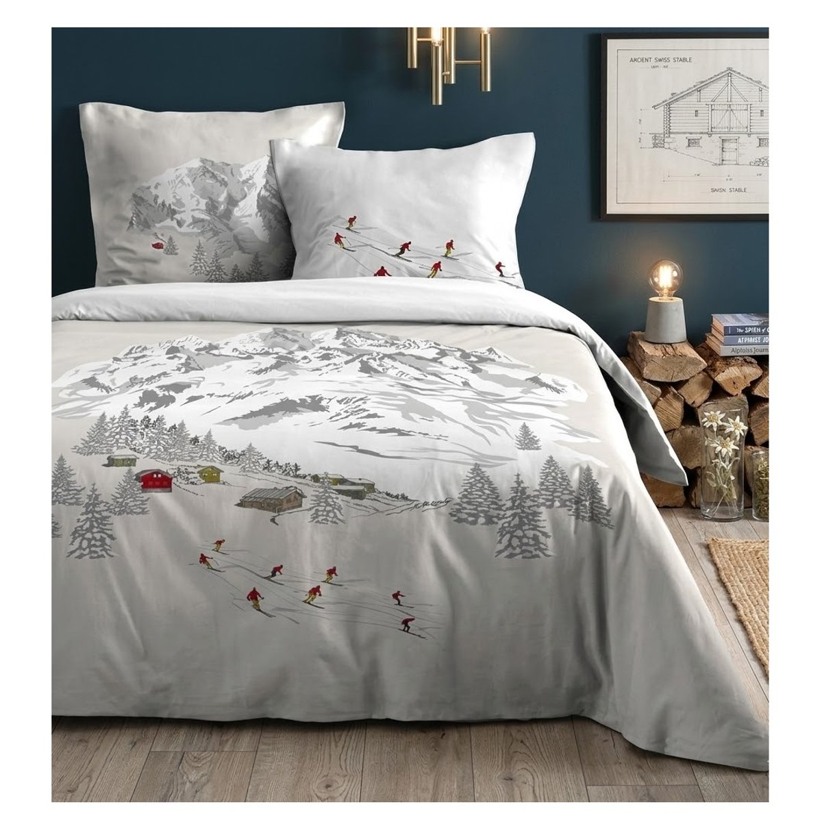 Parure de lit en percale de coton Station Meribel beige, EDEN