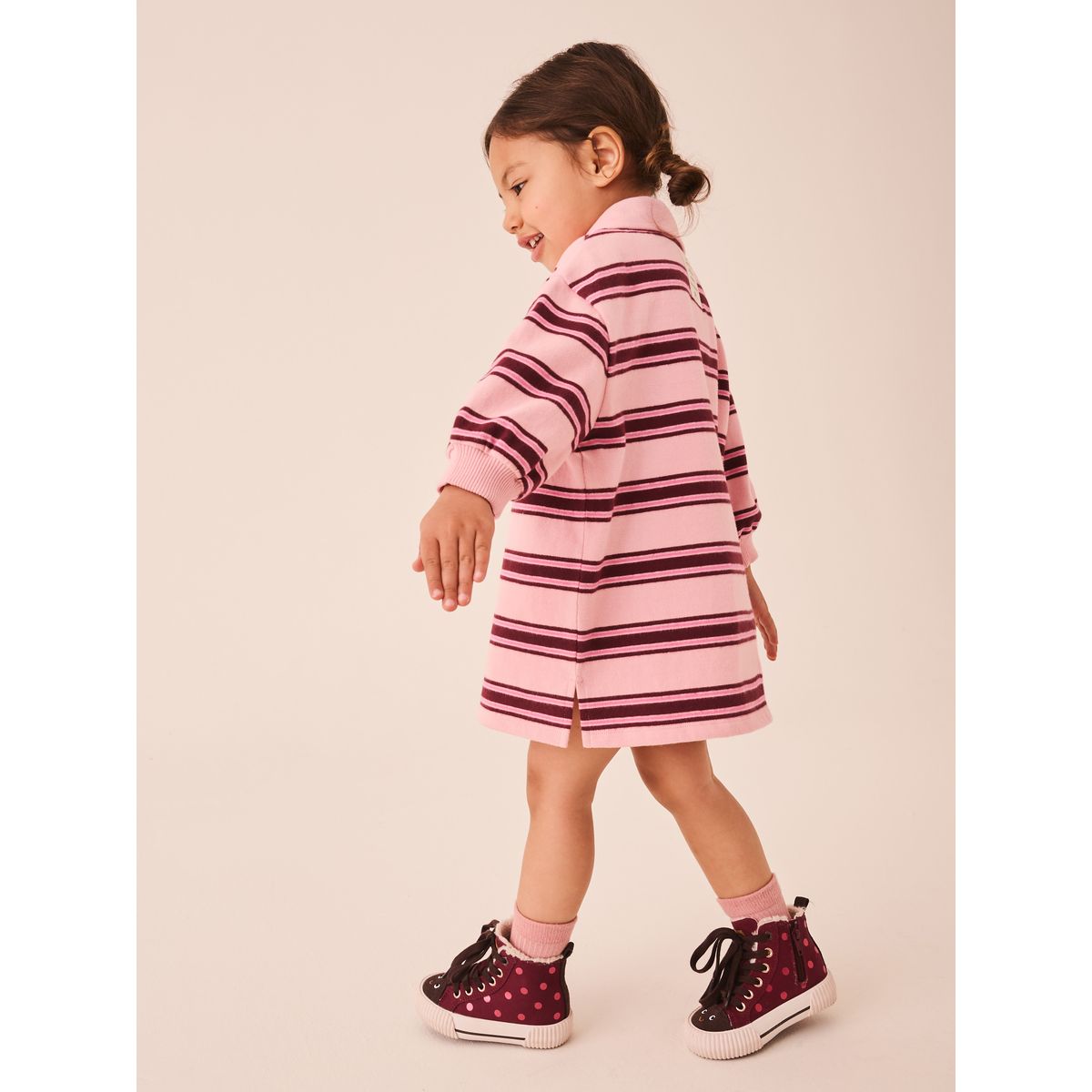Robe sweat style rugby à manches longues rose à rayures, NEXT