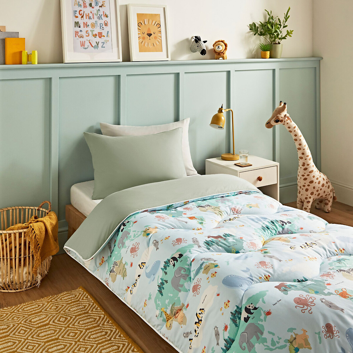10.5 Tog Animal Atlas Coverless Duvet and Pillowcase Set green, NIGHT LARK