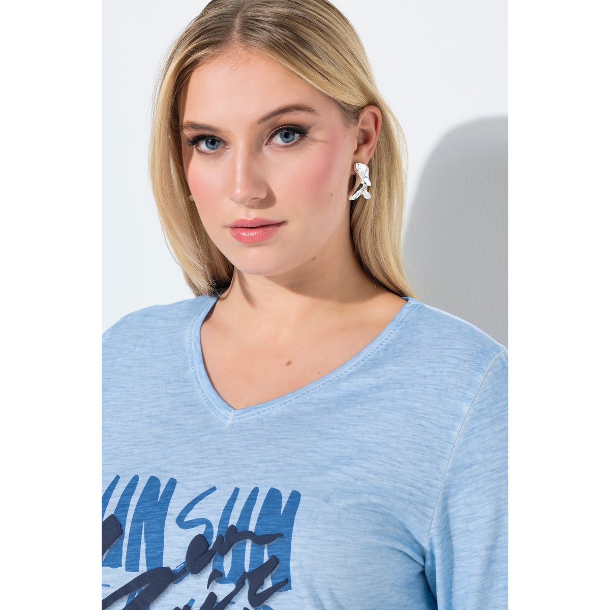 T-shirt avec message, coupe Classic Fit bleu ciel, ULLA POPKEN